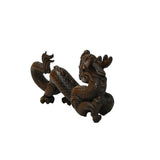 6" Oriental Brown Wood Carved Fengshui Decorative Dragon Figure ws5004S