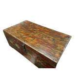 Vintage Floral Distressed Deep Red Rectangular Wood Trunk Box ws5005S