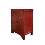 Vintage Style Red Cabinet Gold Butterfly Motifs End Table Nightstand ws5006S