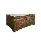 Vintage Rustic Red Brown Floral Bird Rectangular Wood Trunk Chest Table ws5007S