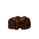 3" Artistic Brown Wood Carved Elephant Fengshui Miniature Figure ws5011S