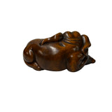 3" Artistic Brown Wood Carved Elephant Fengshui Miniature Figure ws5013S