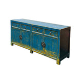 Distressed Bright Blue Oriental Sideboard Credenza Console Table Cabinet ws5014S