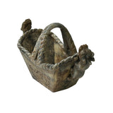 Chinese Stone Carved Basket with Mythical Beasts, Archaic Motifs , Braided Handle ws5021S
