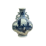 Chinese Blue White Porcelain MoonFlask Scenery Graphic Art Vase ws5022S