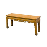 Vintage Oriental Light Brown Dragon Motif Apron Wood Bench Table ws5030S