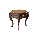 Vintage Carved Solid Wood Dragon Round Plant Stand Display Accent Table ws5034S