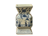 Vintage Pale Blue White Scenery Graphic Square Porcelain Vase ws5035S