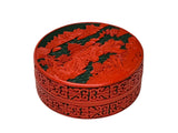 Oriental Asian Black Red Lacquer Round Relief Scenery Accent Box ws5040S