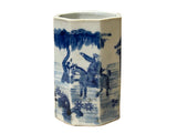 4" Small Octagonal Blue White Scenery Graphic Porcelain Art Vase ws5043S