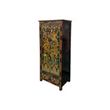 Oriental Tibetan Style Golden Dragon Graphic Tall Slim Storage Cabinet ws5063S