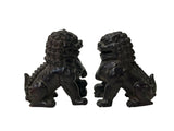 Pair Dark Brown Black Resin Fengshui Foo Dog Lions Figure ws5072S