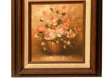Vintage Blooming Roses Brown Pot Small Canvas Oil Painting ws5073S