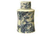 Cream Celadon Porcelain Blue Flower Gold Fishes Cylindrical Container ws5074S