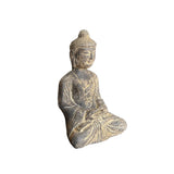 13.5" Black Brown Distressed Marks Small Stone Sitting Buddha Statue ws5080S