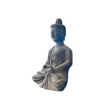 18.5" Gray Brown Distressed Marks Stone Sitting Buddha Statue ws5081S