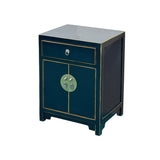 Oriental Black Lacquer Moon Face One Drawer End Table Nightstand ws5088S