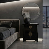 Oriental Black Lacquer Moon Face Hardware Small End Table Nightstand GB715S
