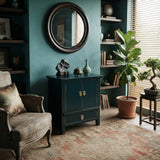 Oriental Black Lacquer Moon Face Hardware Small End Table Nightstand GB716S