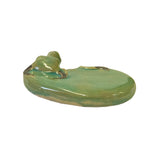 Chinese Ceramic Clay Celadon Turquoise Flat Ox Cow Shape Art Figure ws3080BS
