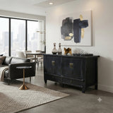 Vintage Distressed Black Hardware Credenza Console Sideboard Cabinet ws5083S