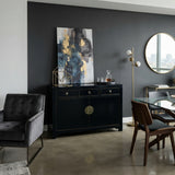 Oriental Black Lacquer 3 Drawers MoonFace Console Credenza Sideboard ws5089S