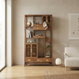 Asian Inspired Asymmetrical Light Brown Shelving Display Cabinet Divider ws4975BS