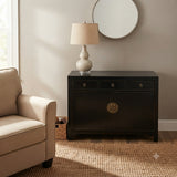 Oriental Black Lacquer 3 Drawers MoonFace Console Credenza Sideboard ws5089S