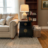 Oriental Black Lacquer Moon Face Hardware Small End Table Nightstand GB715S