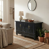 Vintage Distressed Black Hardware Credenza Console Sideboard Cabinet ws5083S