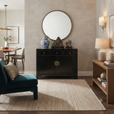 Oriental Black Lacquer 3 Drawers MoonFace Console Credenza Sideboard ws5089S
