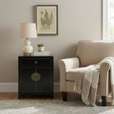 Oriental Black Lacquer Moon Face One Drawer End Table Nightstand ws5088S