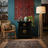 Oriental Black Lacquer Moon Face Hardware Small End Table Nightstand GB715S