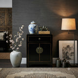Oriental Black Lacquer Moon Face One Drawer End Table Nightstand ws5088S