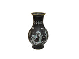 Vintage Metal Black Paint Mother Of Pearl Double Dragon Art Vase GB831S