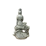 Chinese Handcrafted GuanYin Bodhisattva on Dragon White Porcelain Statue GB017S