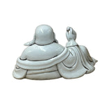 Oriental White Happy Laughing Buddha Ru Yi Deity Porcelain Figure GB024S