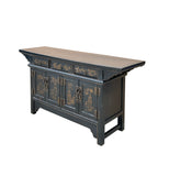 Chinese Black Brown Golden Graphic Low Sideboard Console Table Cabinet GB029S