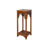Chinese Light Brown Stain Square Ru Yi Plant Stand Pedestal Table GB041S