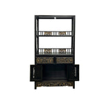 Vintage Brown Oriental Golden Relief Motif Display Curio Cabinet Bookcase GB049S