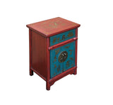 Oriental Red Blue Doors Golden Butterflies Fishes Graphic End Table Nightstand GB065S