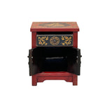 Oriental Red Black Doors Golden Flowers Graphic End Table Nightstand GB069S