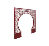 Chinese Reddish Brown Flower Ducks Geometric Round Arch Wood Room Divider GB100S