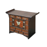 Oriental Two Brown Tone Butterflies Hardware  End Table Nightstand GB120S