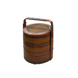 Vintage Oriental Handmade Brown Rattan Stack Basket with Handle GB122S