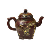 Vintage Chinese Reddish Brown Graphic Zisha Clay Teapot Art Display GB137S