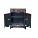 Vintage Chinoiseries Black & Stone Inlay Graphic End Table Nightstand GB140S