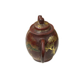 Vintage Chinese Reddish Brown Graphic Zisha Clay Teapot Art Display GB145S