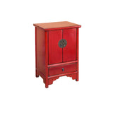 Oriental Distressed Red Medallion Hardware End Table Nightstand GB154S