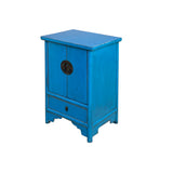 Oriental Distressed Cerulean Blue Medallion Hardware End Table Nightstand GB155S